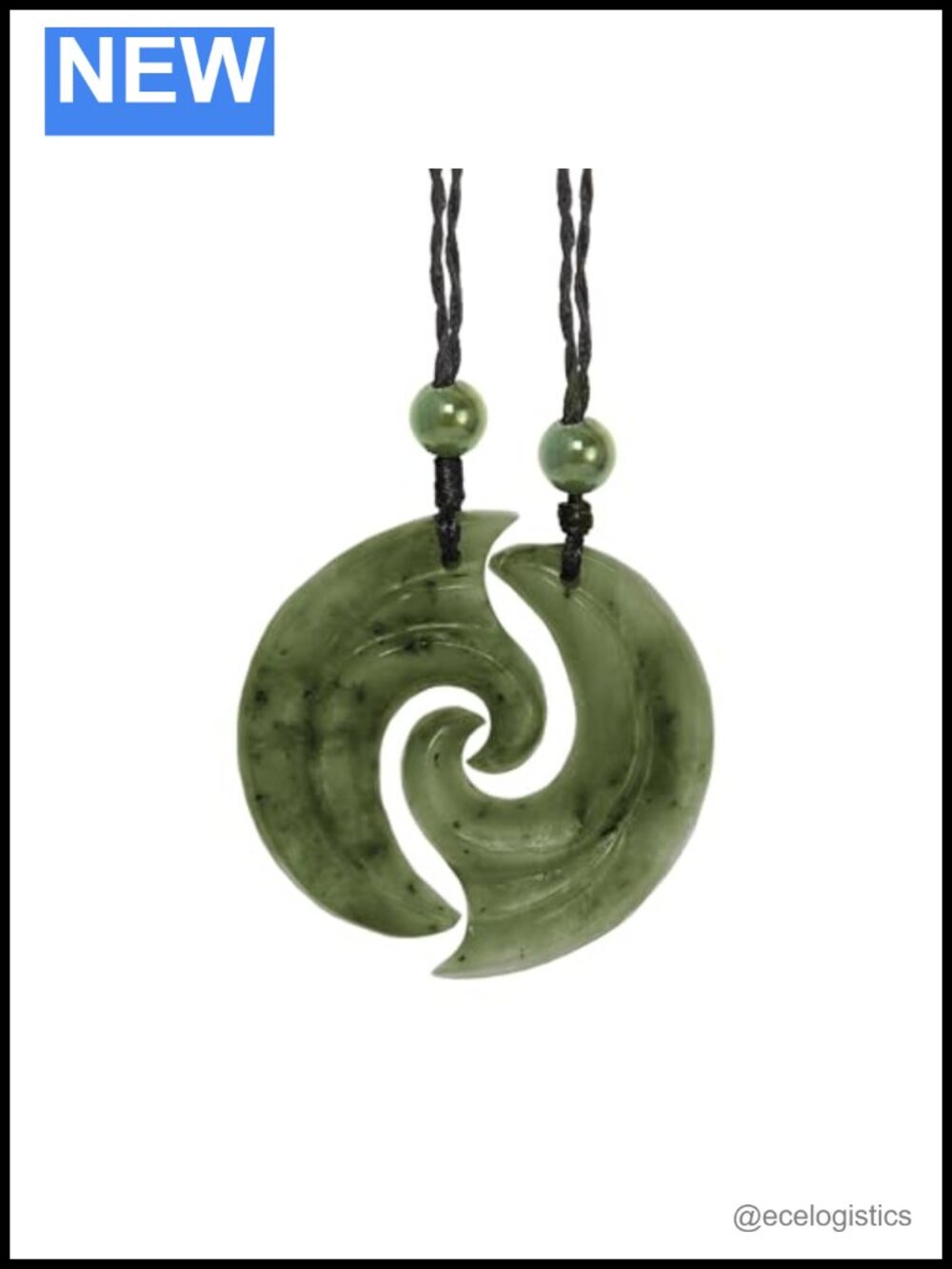 Nephrite Jade Koru Double Pendant Necklace Set, Cord, Maori Symbol